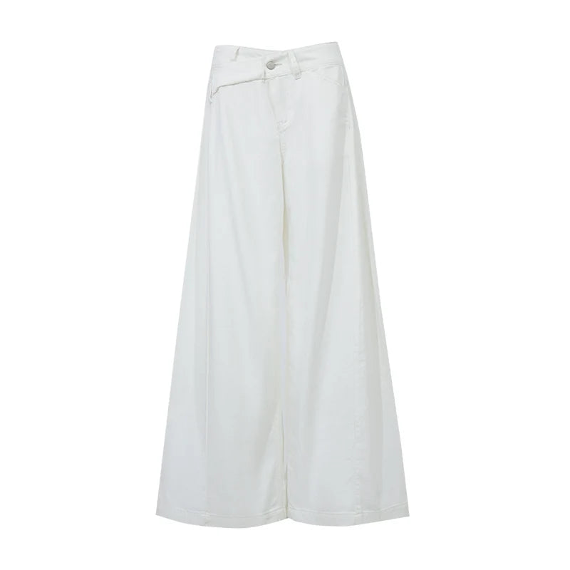 Amii Women's Denim Pants 2026 Summer New Cotton Asymmetric Waist Wide Leg Trousers Simple Versatile Jeans For Women 12652069