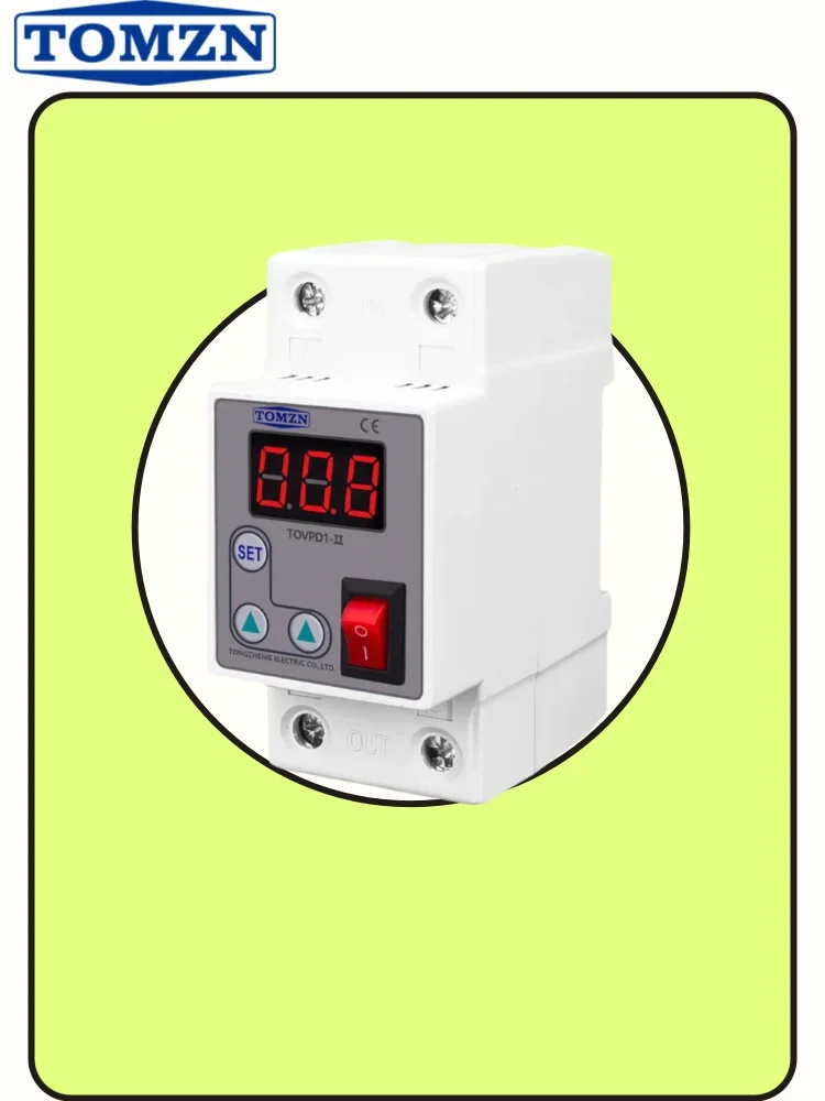 TOMZN Din Rail Mount Adjustable Overcurrent Protection Relay, 230V 1-63A, Current Limiting & Monitoring Device