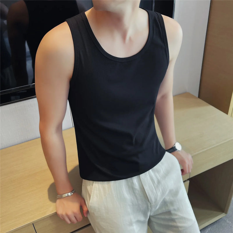 Men's Ribbed Cotton Blend Tank Top – Slim Fit Sleeveless Athletic Vest for Summer Fitness & Casual Wear