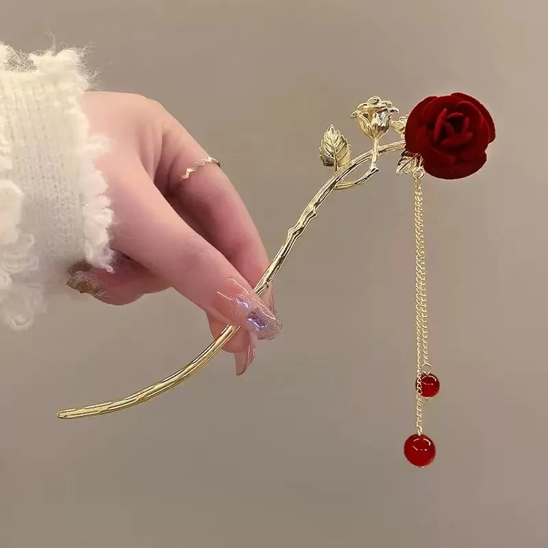 New Chinese Style Flower Tassel Hairpin, Pearl Hair Stick, Elegant Vintage Hair Fork Women Wedding Hair Accessory
