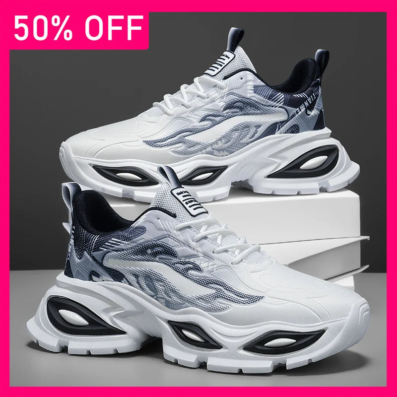 Men Sports Shoes Fashionable Versatile Comfortable Mesh Breathable Lightweight Thick Soled Shoes New Street Fitness Shoes Man