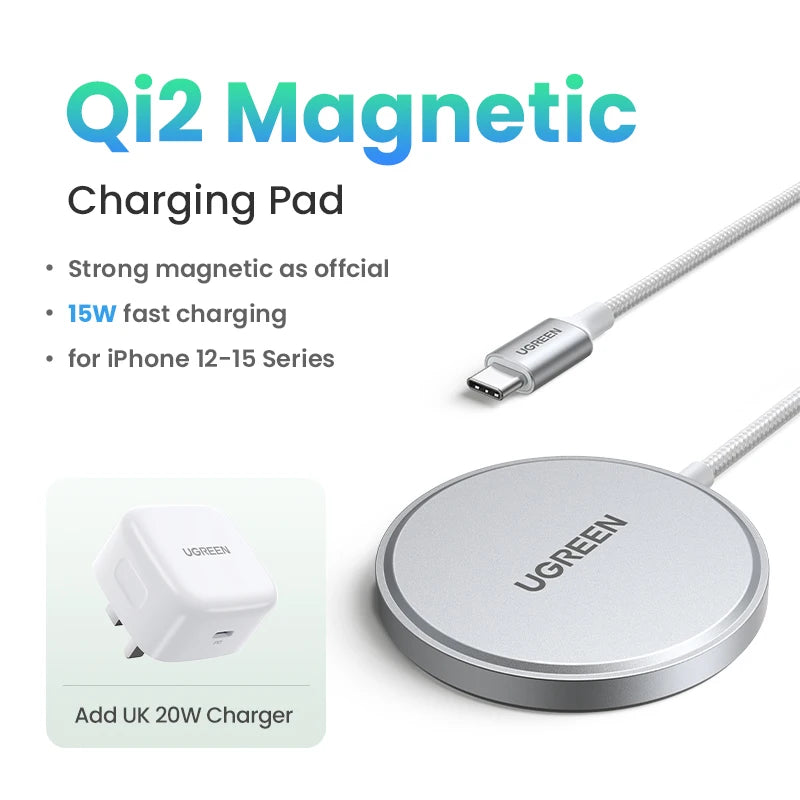 UGREEN 15W Magnetic Wireless Charger For iPhone 16 17 Pro Max Magnet Induction Charger Qi2 for Magsafe Wireless Charging Pad