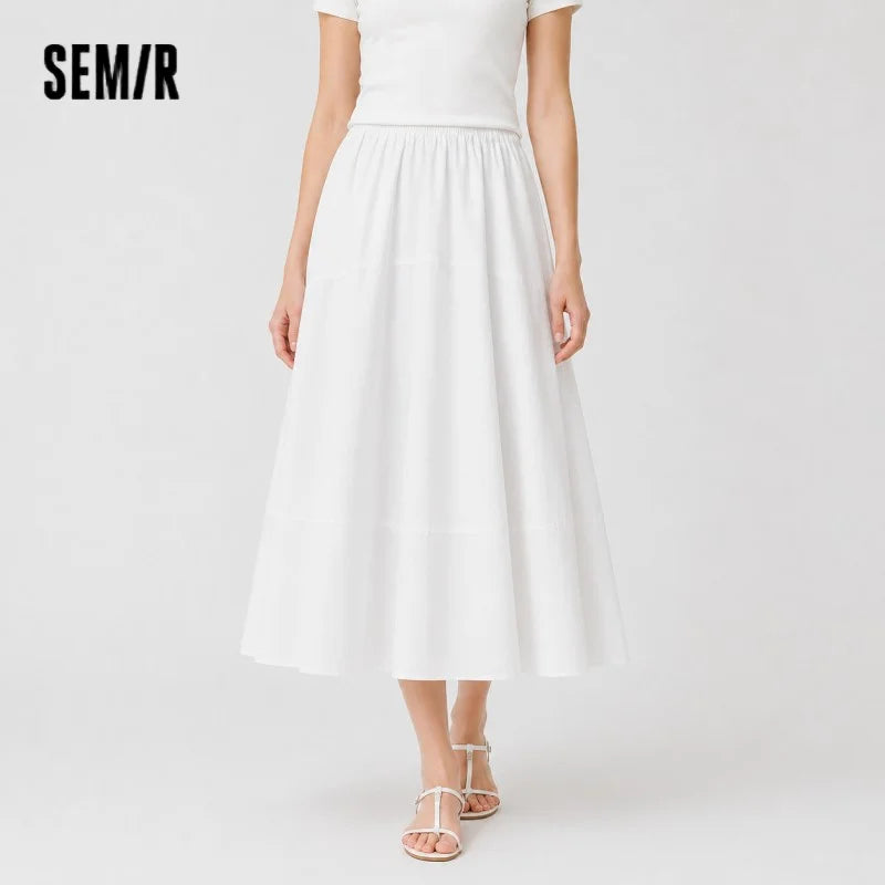 Semir Womens Skirt 2026 High Waist Spliced Split Texture Solid Draped Long Relaxed Casual Soft