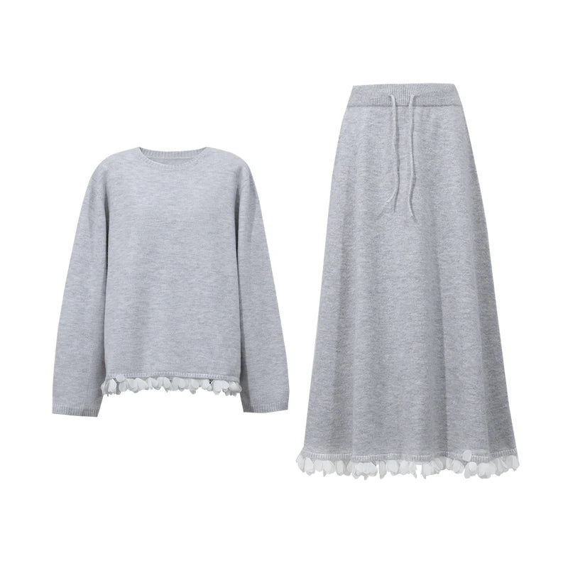 Amii Women Sweaters O Neck Ruffle Hem A-Line Midi Skirt Sold Separate Office Casual Tops 2026 Autumn Sweater for Women 12623047