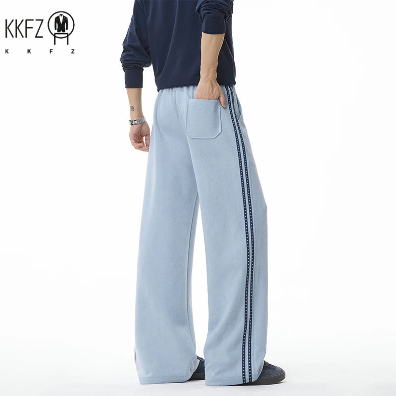 Men Casual Sporty Straight Pants Elastic Drawstring Waist Side Tape Detail Loose Wide Leg Daily Street Garment