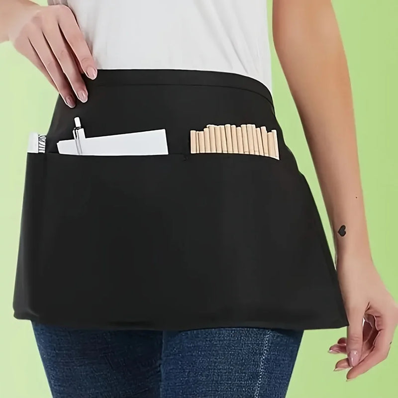 1PC Half Waist Apron with 3 Pockets, Server Apron for Commercial Catering, Coffee Shop & Craft Use. kitchen, aprons.
