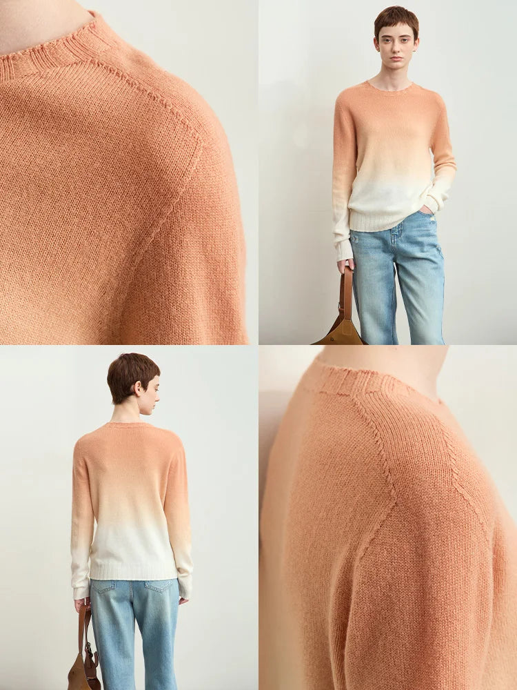 AMII Minimalist Basics Round Neck Sweater for Women 2026 Autumn Seamless Gradual Color Antibacterial Casual Pullovers 12423122