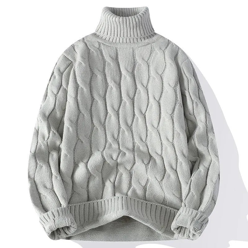 2026 New Men's Long-Sleeve Turtleneck Sweater Spiral Pattern Decorated Pullover Available in Red, Black, White, Gray, and Navy.