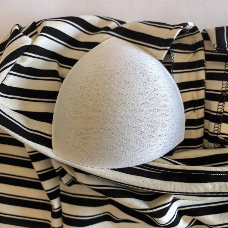 Women's Pajamas Chest Pads Spring Autumn Pure Cotton Korean Striped Long-sleeved Trousers Sets Outside Sleepwear Home Suit