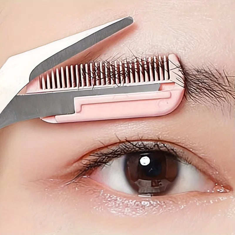 3Pcs Eyebrow Trimmer Set Curved Razor Scissors With Comb Macro Brow Shaper Safety Grooming Kit For Women