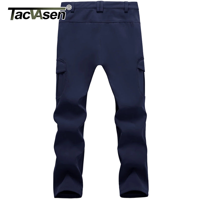 TACVASEN Winter Men's Soft-shell Work Pants Waterproof Fleece Lining Multiple Pockets Camping Hiking Outdoors Trousers