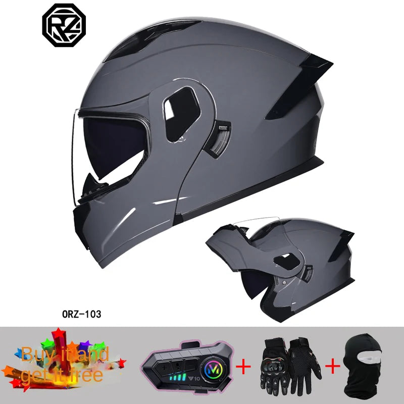 2024 New Motorcycle Professional Racing Flip Up Helmet ABS Material Modular Dual Lens Bluetooth Helmets DOT Certification