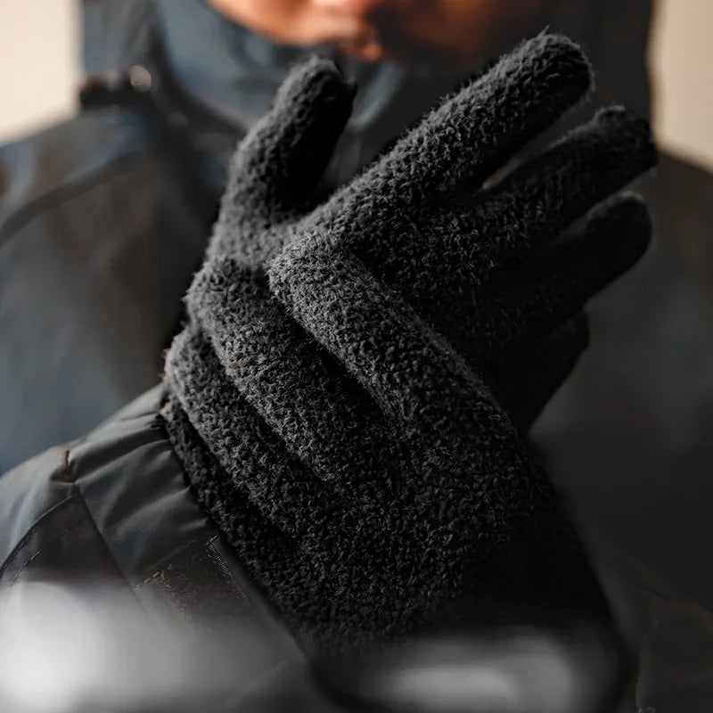 Maden Vintage Winter Knitted Gloves Gold Mink Velvet Warm Full Finger Gloves Men and Women Outdoor Running Skiing Mittens
