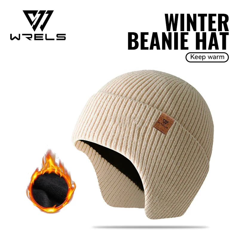 WRELS Winter Fleece-Lined Earflap Beanie Hat Thermal Windproof Knit Cap for Men Women Outdoor