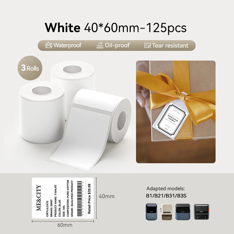 3 Rolls Niimbot Thermal Label Sticker for B1/B21/B3S/B31Barcode Sticker White/Color/Transparent Self-adhesive Paper 20-50mm