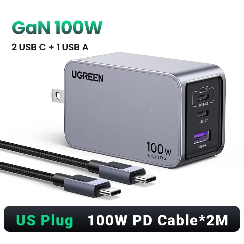 UGREEN 100W GaN Charger USB C Charger QC4.0 3.0 Quick Charge For Macbook Laptop Tablet PD Fast Charger For iPhone 18 17 16 Pro