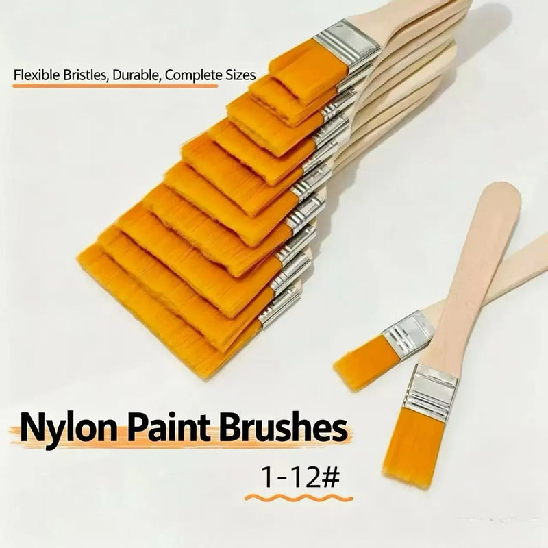 5Pcs Wooden Handle Nylon Bristle Paint Brush for Oil Painting, Dusting and Cleaning - Unrechargeable Hand Tool Set Without Batt