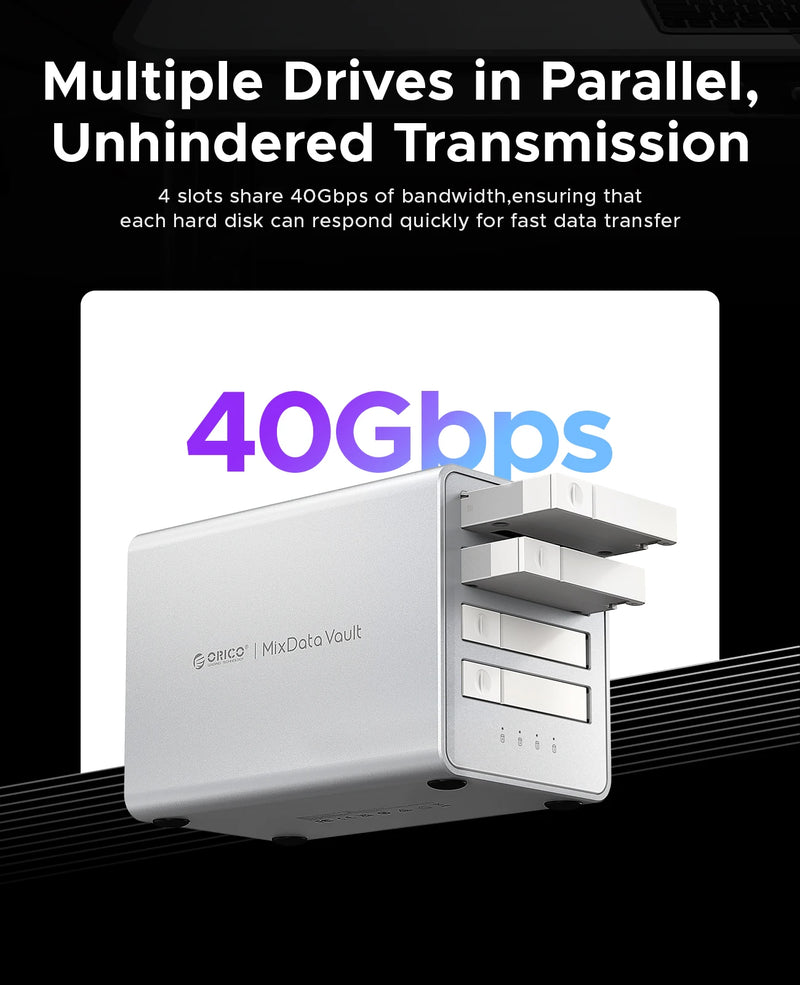 ORICO M.2 NVME SSD 40Gbps All-flash Disk Enclosure With Cooling Fan Multi-raid DAS Solution for Photographer Video Editor