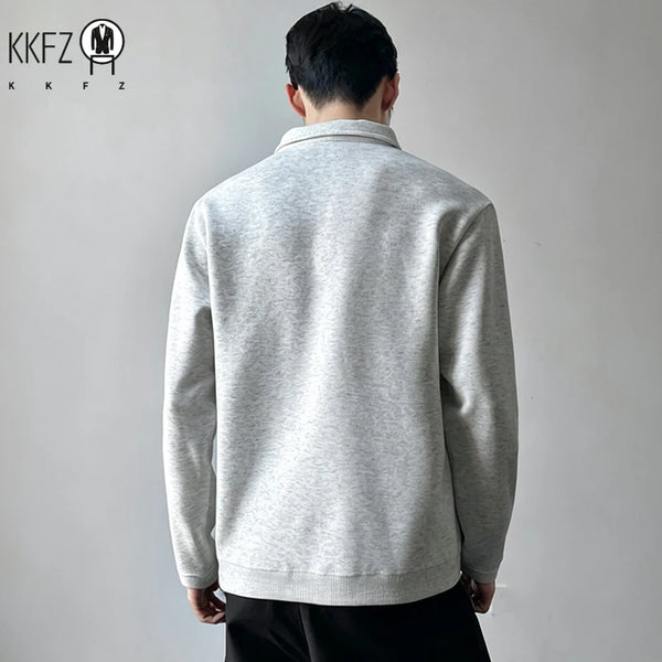 Mens Sports Style Polo Pullover Lapel Collar Long Sleeve Side Striped Detail Raglan Cut Soft Fabric Top