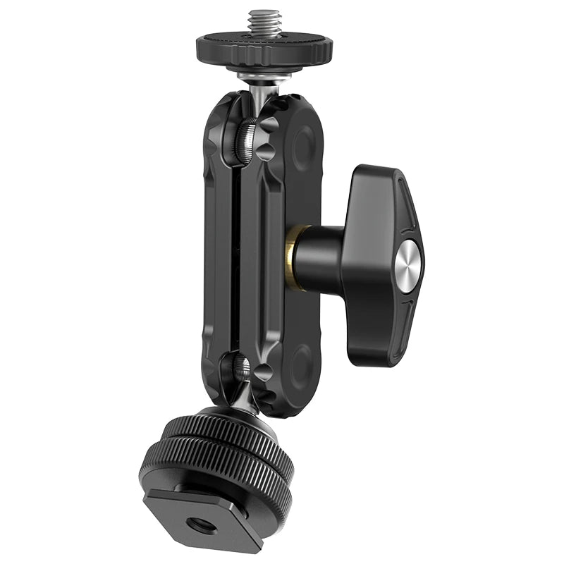 Ulanzi R098 ក្បាលបាល់ពីរជាន់ Magic Arm ជាមួយ Cold Shoe Mount វីស 1/4 អ៊ីញ សម្រាប់កាមេរ៉ា DSLR ម៉ូនីទ័រ មីក្រូហ្វូន វីដេអូ ភ្លើង Super Clamp