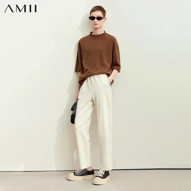 Amii Women Minimalism Pants 2026 Autumn New Light Sports Style Trendy Comfortable Casul Solid Female Loose Trousers 12423059