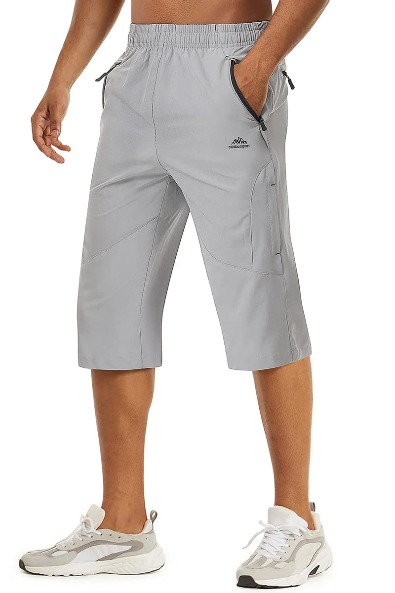 TACVASEN Summer 3/4 Length Quick Dry Mens Capri Shorts Hiking Camping Mountain Work Shorts Zipper Pocket Outdoor Fishing Shorts