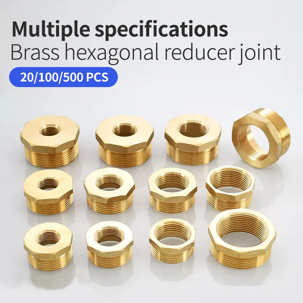 ឧបករណ៍ភ្ជាប់បំពង់ស្ពាន់ Hex Bushing សម្រាប់កាត់បន្ថយសម្ពាធ F ដល់ M មានខ្សែ 1/8 1/4 3/8 1/2 3/4 ឧបករណ៍ភ្ជាប់អាដាប់ទ័រឧស្ម័នទឹកស្ពាន់