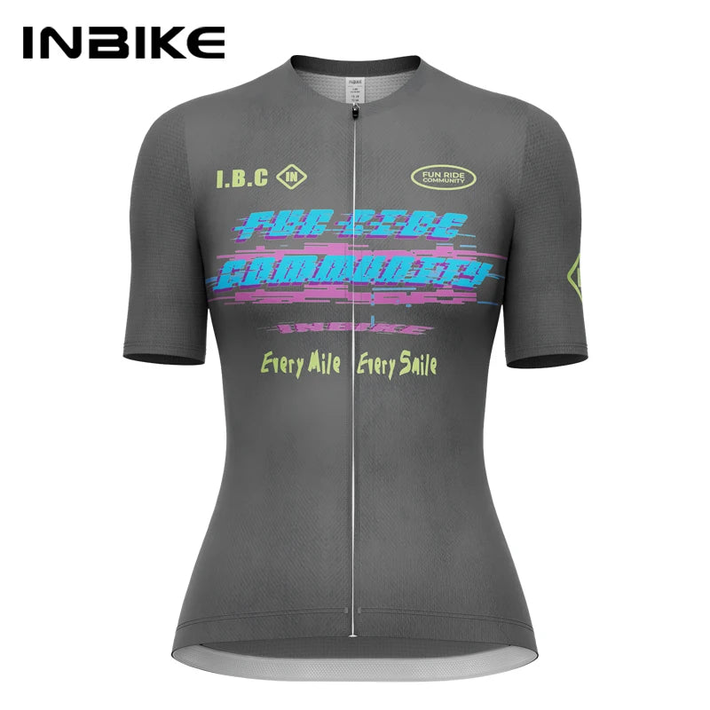 INBIKE New Women's Cycling Jersey Short Sleeve Quick-Dry Breathable Full Zipper Road Bicycle Jersey MTB Cycling Tops Clothing