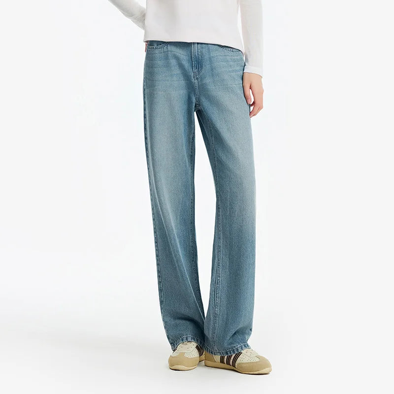 Semir Women Jeans Cool Feeling Vintage Washed Wide Leg Simple Comfortable Fashion 2026 Casual Street Daily Wear
