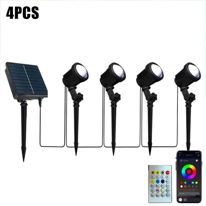 2/4/6 Lights RGB Solar Spotlight IP65 Waterproof Solar Light Outdoor Garden Light APP Control Christmas Halloween Party Decor