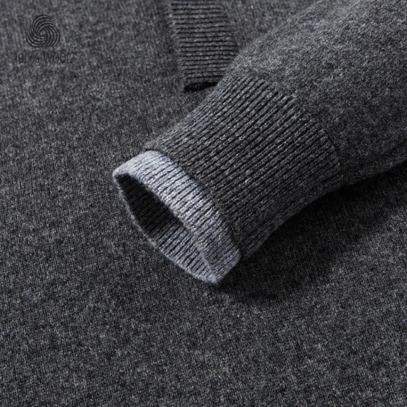 Men's Faux Two-Layer Sweater, 100% Wool 500g, Turn-Down Collar, Old Money Loose Fit Gold Standard Craft