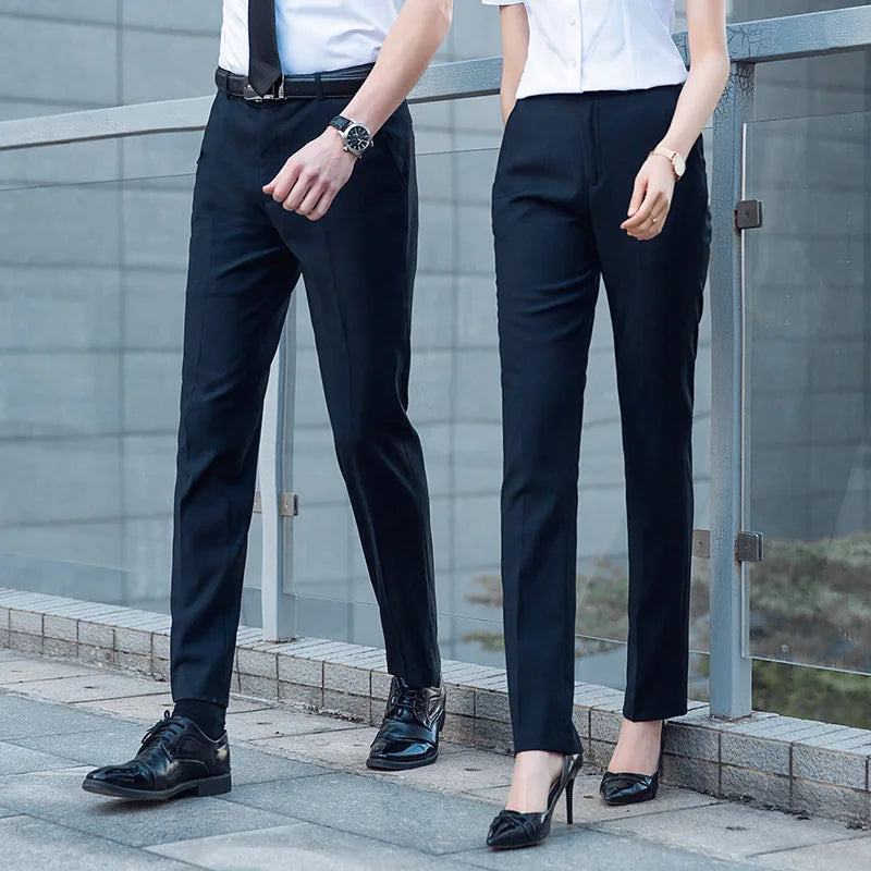 2026 New Women's Blue Plain-colored Slacks, Non-iron Men's Business/office Formal Trousers, Available in Black, Gray.