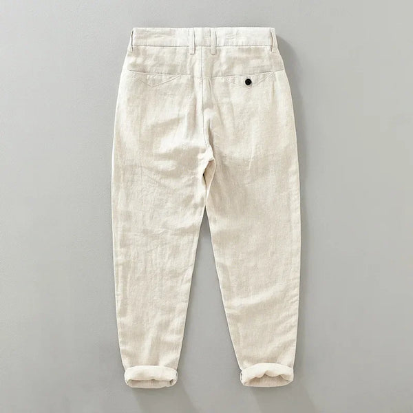 Summer New Breathable Pure Linen Casual Pants for Men Clothing Slim Streetwear Men Ankle-length Pants EC1333