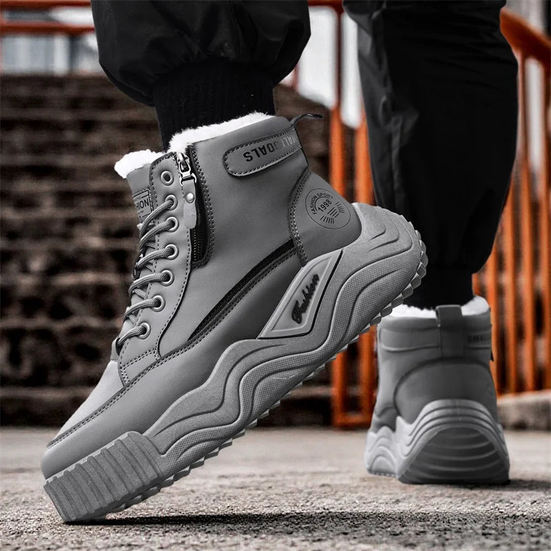 Men's Snow Boots New Winter Warm Plush Thick-Sole Casual Boots Fashion Outdoor Sports Work Boots Soft-Sole High-Top Cotton Boots
