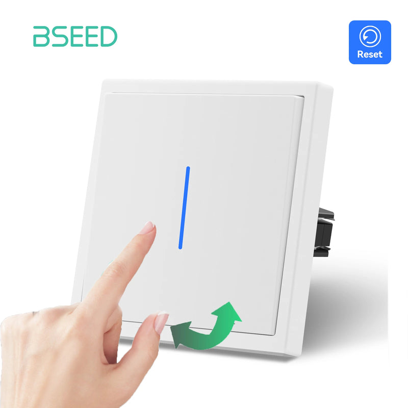 BSEED Mechanical Push Button Switch 1/2Gang 1Way Light Switch Automatic Reset Switch Plastic Frame Switch With LED Indicator