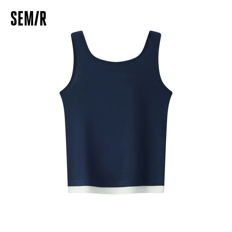 Semir Women Vest Color Block Fake Two Piece Slim Fit Tank Minimalist Versatile Trendy Petite 2026 Summer Top