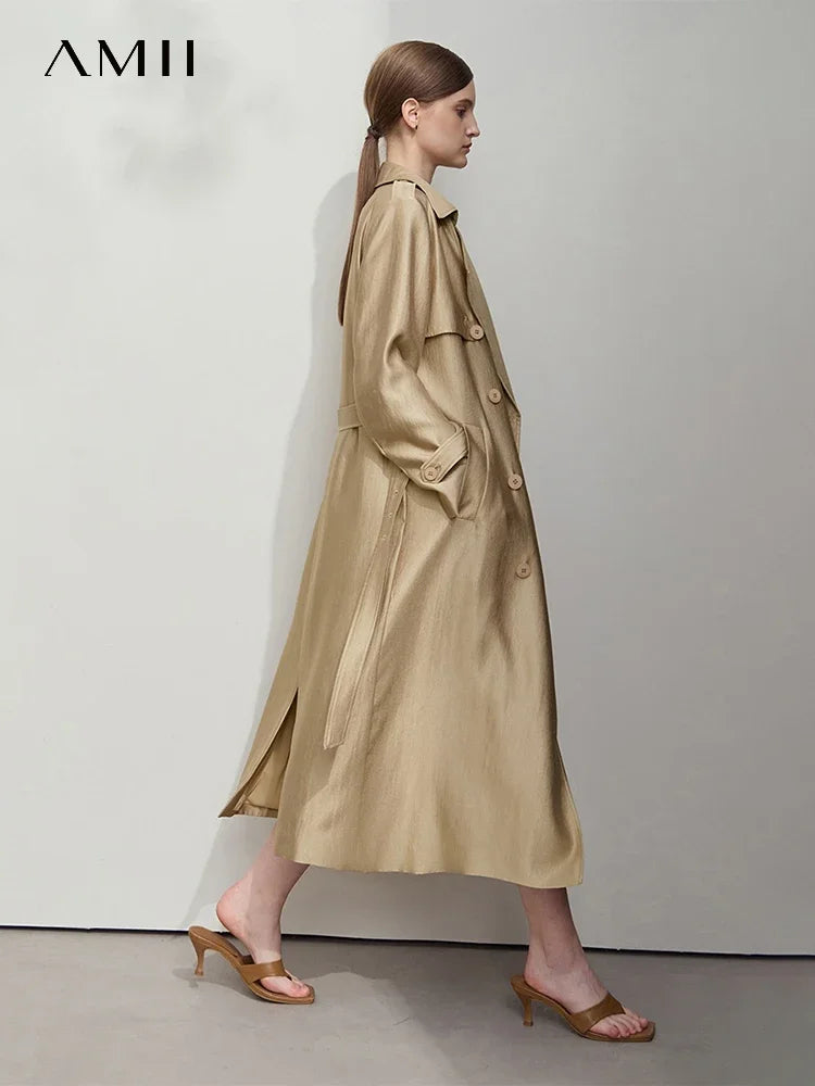 អាវធំ AMII Minimalist Trench Coat សម្រាប់ស្ត្រី រដូវស្លឹកឈើជ្រុះឆ្នាំ ២០២៦ ថ្មី ប្រណីត រលុង កអាវបត់ចុះក្រោម អាវធំវែងពីរជាន់ 12511090