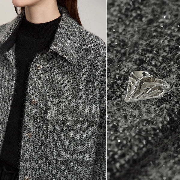 AMII Elegant Women's Coat 2026 Winter New Casual Turn-Down Collar Woman Jacket Loose Knitted Long Sleeves Coat Ladies 12554016