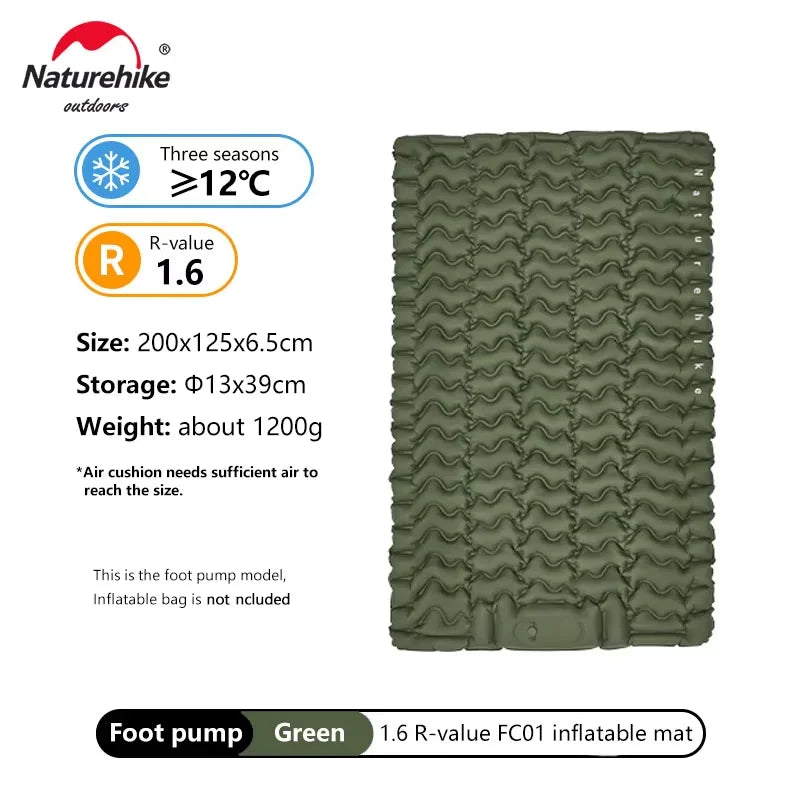 Naturehike FC01 1.6R Value Sleeping Mat Lightweight Inflatable Cushion Outdoor Portable Moisture-proof Pad Wider Tent Mattress