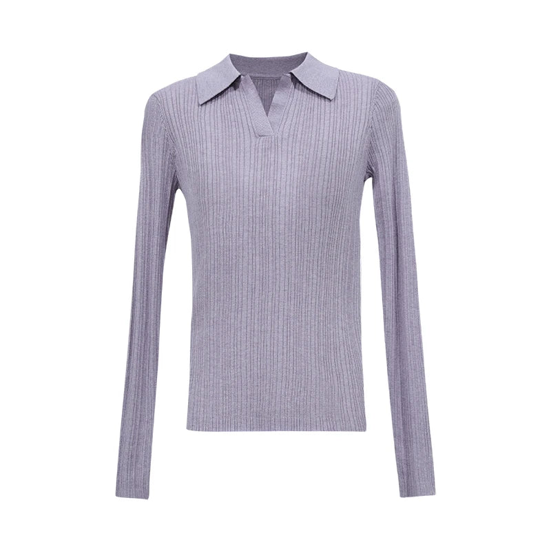 Amii Minimalist Long Sleeve Sweater V-neck Collar Women 2026 Autumn Winter Slim Fit Striped Knitted Pullover Woman Tops 12643058