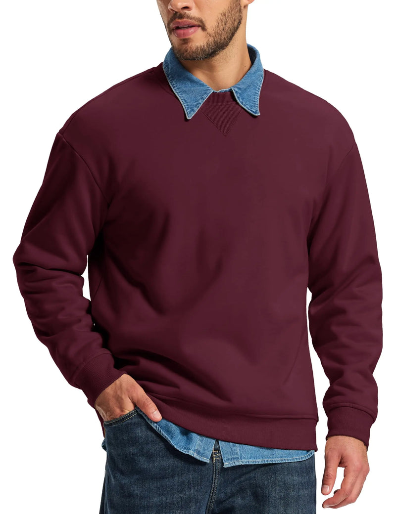 TACVASEN Men's Sherpa Lined Sweatshirt Thermal Fleece Pullover Winter Warm Thick Crewneck Sweatshirts Casual Solid Tops For Men