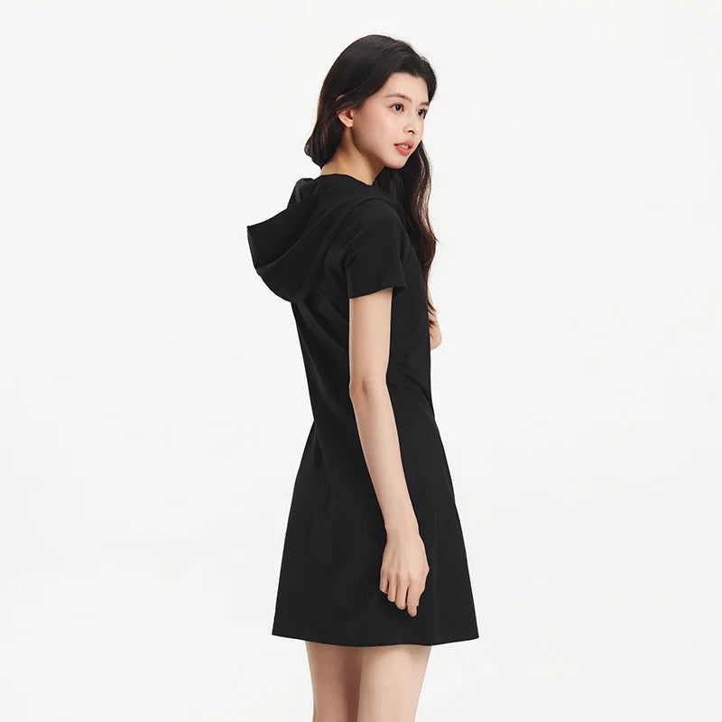 Semir Women Dress Hooded 2026 Faux Two Piece Slim Fit Pleated Waist Urban Casual Everyday Style Soft Comfortable Daily Wear