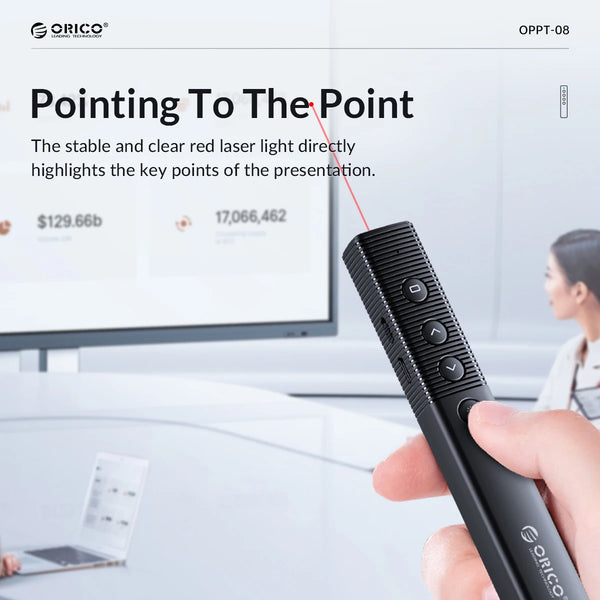 ORICO Presentation Clicker Remote Laser Pointer Wireless USB Presenter Slideshow PowerPoint Clicker 2.4GHz for Google Slides
