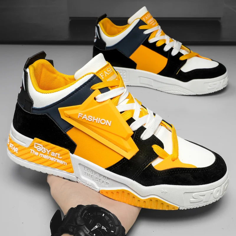 Mens Board Shoes Flat Autumn New High Top Luxury Design Anti Slip Casual Sports Thick Soled Street Lace-up Sneakers for Men