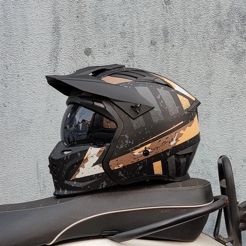 Motorcycle Riding Helmet, Male and Female Motorcycle Combination, All-Season Universal, Summer Retro Removable Chin