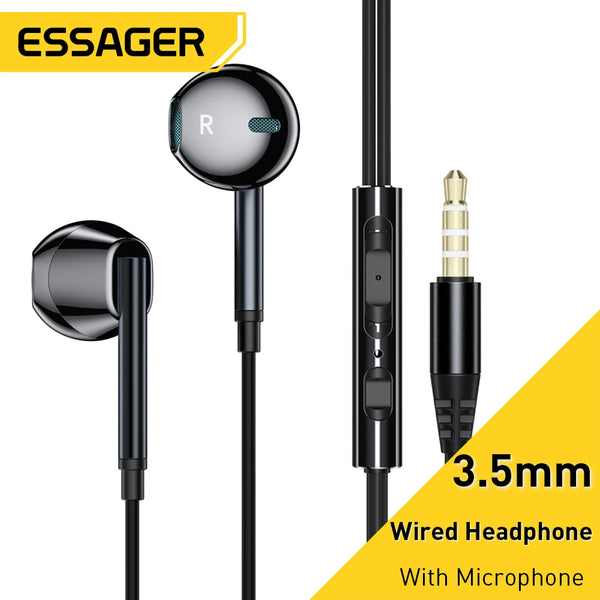 កាសស្តាប់ត្រចៀក Essager 3.5mm មានខ្សែជាមួយមីក្រូហ្វូនសម្រាប់ Xiaomi Redmi Samsung កុំព្យូទ័រថេប្លេតស្មាតហ្វូនកាសស្តាប់ត្រចៀក