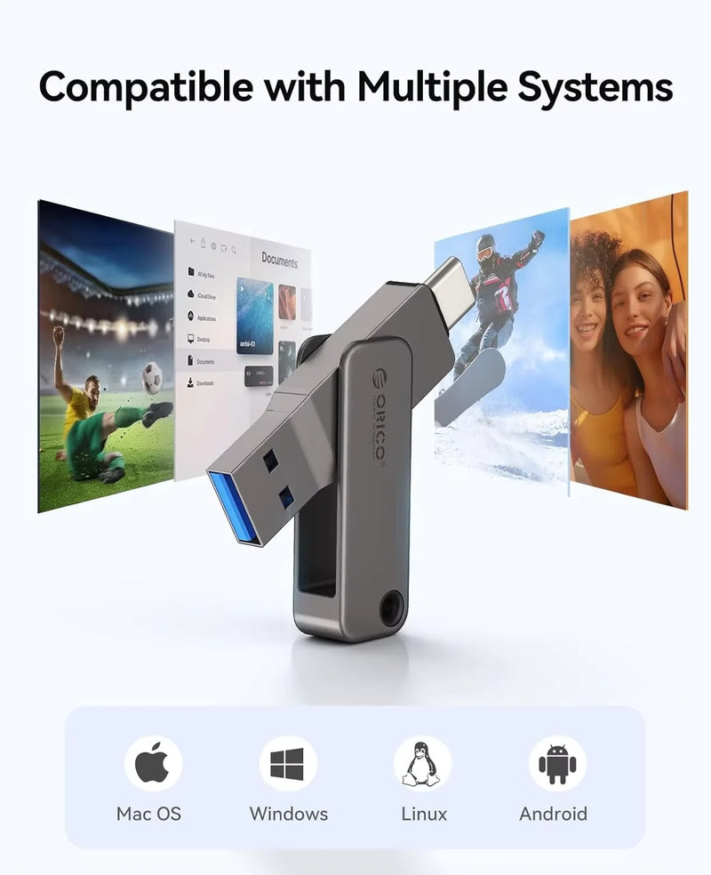 ORICO Dual USB Flash Drive USB-C & USB-A Mini Thumb Drive Read Speed Up to 150MB/s 32 64 128 256GB for iPhone 15/16/17 Series