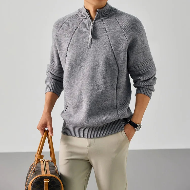 Men's 850g Thickened Semi-Zip Knit Sweater - Light Gray (Green/Charcoal/Black) S-XL Thick Knit Half High-neck Pullover