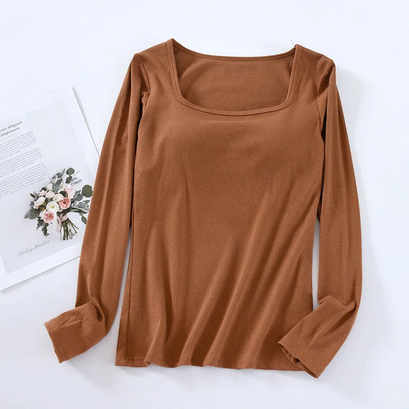 Korean Pajamas Top One Piece Chest Pad Sleep Shirt Spring Autumn Modal Cotton Bottoming Sleepwear Women‘s Nightwear T-shirt