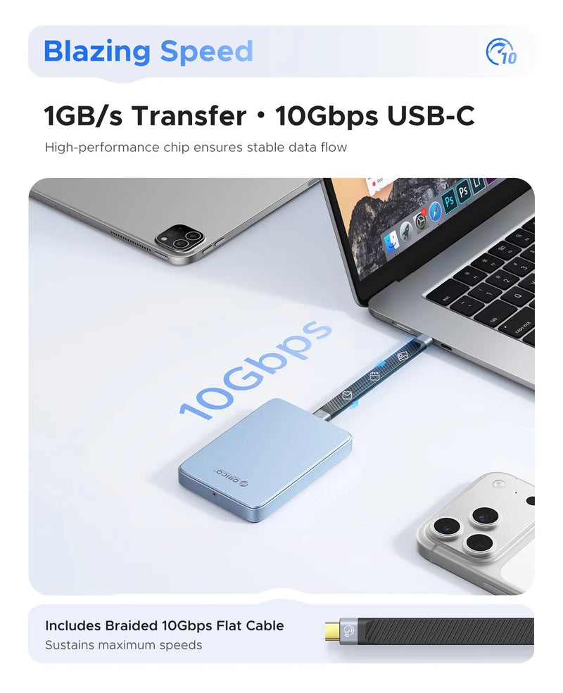 ORICO M.2 NVMe SSD Enclosure 2230-2280 MagSafe USB C 3.2 with TF/SD 3.0 Card Reader PD 100W for iPhone 16 17 Pro ProRes